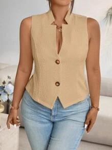 SHEIN Clasi 大码纯色提花修身背心，春夏