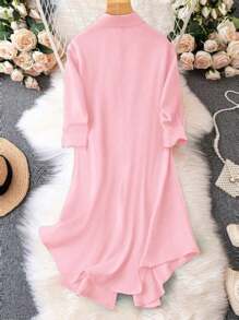 GlowEve Solid Color Shirt Dress For New Year Clothes - Pink - View 2