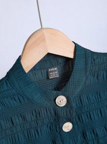 Modelyn 女式纯色纽扣半襟长袖衬衫