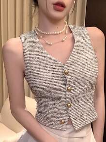 DAZY Women's Sleeveless Textured Button Work Vest Women Blazers