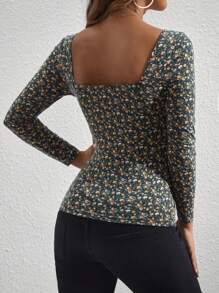 SHEIN Maternity Front Tie Long Sleeve All-Over Print Casual T-Shirt - Multicolor - View 2