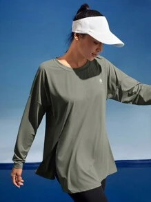 In My Nature Women's Solid Color Long Sleeve Casual Outdoor T-Shirt With Side Slits Hiking Women Clothes