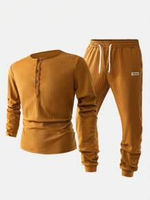 Manfinity Homme Men's Mature Street Style Textured T-Shirt Set - Brown - View 3