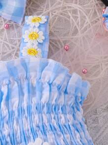 Baby Girl Fashion Summer New Cute Suspender Bodysuits - Blue - View 7