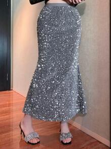 DAZY Back To School Ladies Sequin Decorated Party Skirt Prom Skirt,Fall Women Clothes
