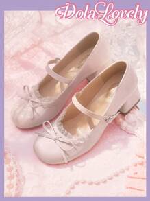 Dola Lovely Round Toe Bow Decor Slingback High Heel Pumps, Fashionable Women Dress Shoes Spring Shoes Spring Break Easter