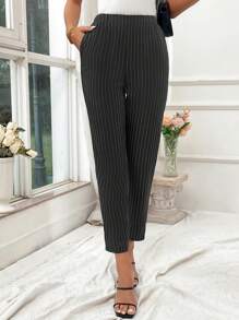 SHEIN LUNE Classic Striped Elegant Office Wear Cone Shaped Women's Pants - Multicolor - View 3
