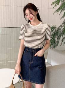 DAZY Camiseta suelta casual de mujer con rayas, nuevo modelo de verano para festival de música