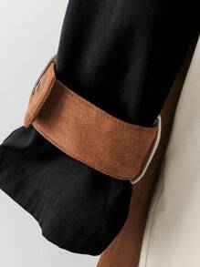 SHEIN Clasi 女式纯色前扣长袖休闲风衣 - 黑色 - 查看 4