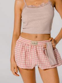 Aralina Pink Gingham Bubble Short And Fitted Lace Trim Tank Set With Headband