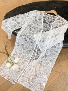 DAZY 夏季新款宽松蕾丝透明感罩衫女士休闲度假风格 - 白色 - 查看 5