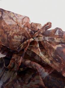 SHEIN MOD 棕色蝴蝶印花前短后长超长连衣裙，长度可调节，多种穿法复古宫廷华丽连衣裙、派对连衣裙、节日连衣裙 - 棕色 - 查看 8