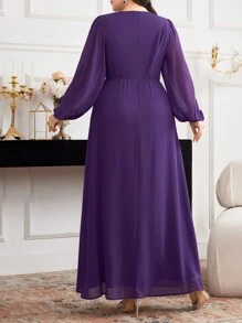 Modelyn Plus Size Solid Color Elegant Casual Everyday Dress - Purple - View 2