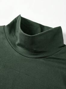 SHEIN BASICS 女士休闲纯色针织修身常规领长袖T恤 - 墨綠色 - 查看 6