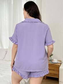 Dream Adore Conjunto de pijama de talla grande con chaqueta tipo cárdigan de unicolor con textura de burbujas, cuello vuelto y mangas cortas, y pantalones cortos