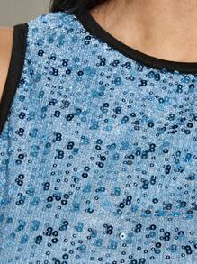 AiiRZ 无袖亮片背心 派对俱乐部 节日 晚宴 闪亮亮片吊带露脐上衣 派对 新年 假日 场合 - 藍色 - 查看 4