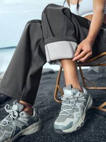 In My Nature Women's Solid Color Patchwork Front Button Pocket Casual Hiking Pants - Grey - View 2