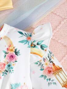 SHEIN 女婴圣诞红格子雪花装饰休闲连衣裙，舒适秋冬，适合新年装和日常休闲装 - 白色 - 查看 5