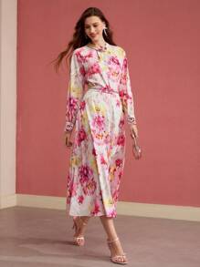 MOTF PREMIUM FLORAL PRINT FAUX PEAR BEADED BLOUSE,VALENTINE'S DAY,SPRING/SUMMER - Multicolor - View 5