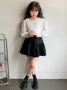 DAZY 2 件套青少年女孩圆领 T 恤和裙子春夏装