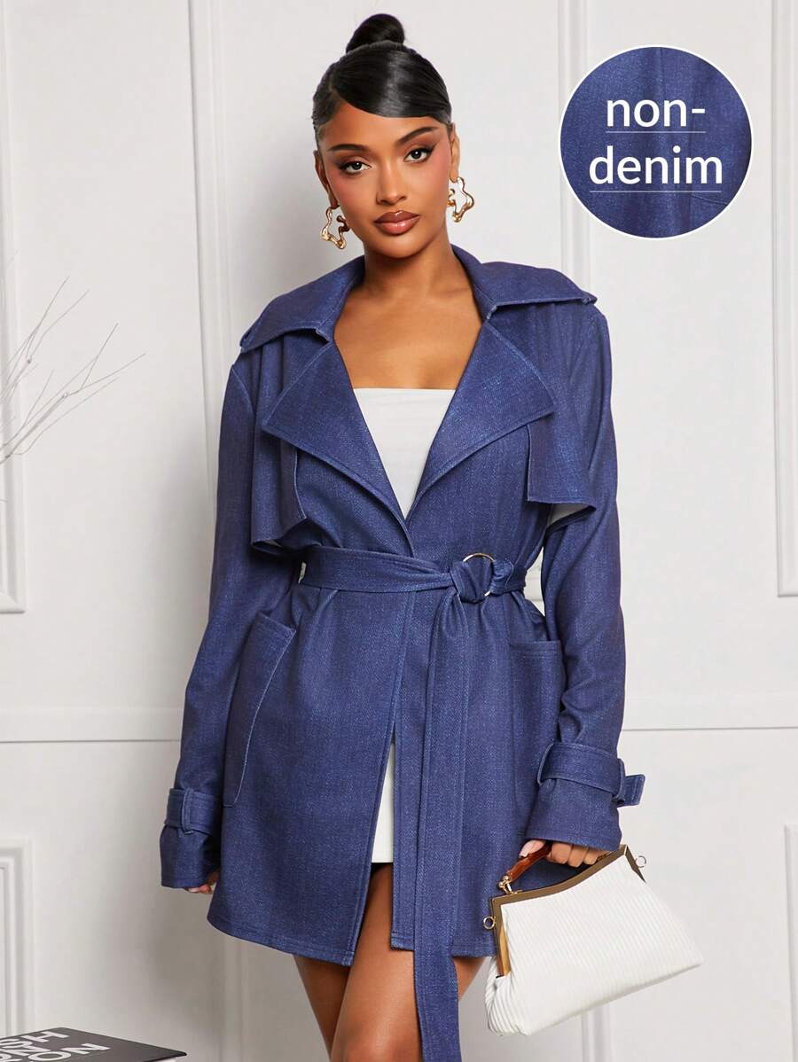 SHEIN SXY Sexy Elegant Comfortable Washed Blue Trench Coat