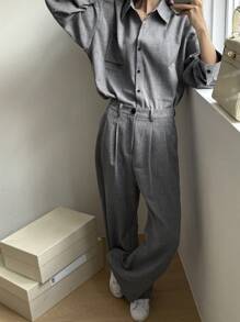 DAZY 2 件套女士休闲套装 - 正面纽扣长袖上衣和裤子