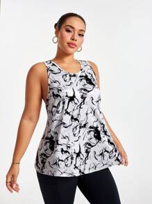 Easithlete Plus Size Tie Dye Print Racerback Casual Sports Tank Top
