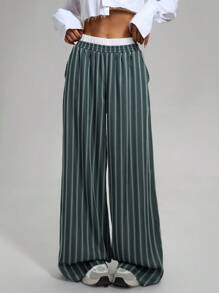 SHEIN Essnce Pantalones largos de mujer de unicolor con parches, bolsillos y estilo sencillo, para uso diario casual