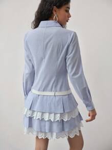 MOTF STUDIO 水钻条纹褶皱下摆中长连衣裙 - 藍白色 - 查看 3