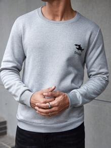 Manfinity Homme Men's Solid Color Crew Neck Pullover Sweatshirt, Simple Casual Everyday Wear Going Out Thermal Lined Graphic Long Sleeve Sherpa Sweatshirt, For Friends, Husband, Boyfriend Gifts - Grey - View 4