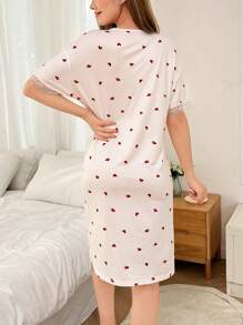 Dream Adore Lace Trim Heart Design Sweet Women's Nightgown - White - View 2