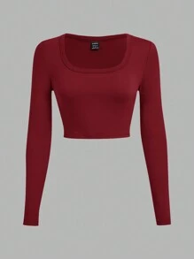 SHEIN EZwear 3 件套 U 领修身短款长袖 T 恤，休闲，春/秋 - 彩色 - 查看 6