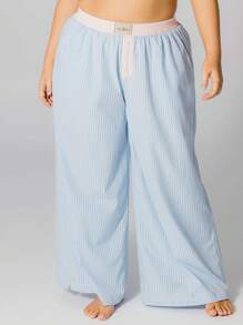 Aralina Curve Contrast Stripe Boxer Pajama Lounge Pants - Blue - View 1