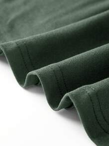 SHEIN BASICS 女士休闲纯色针织修身常规领长袖T恤 - 墨綠色 - 查看 5