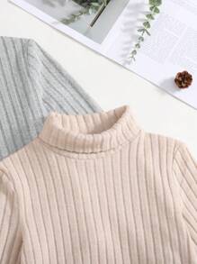 2pcs/Set Tween Girls Ribbed Knit Turtleneck Casual Long Sleeve Jumpsuit - Light Grey - View 4