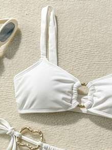 Swim SXY Women Spring Break Solid Color White Summer Beach Casual Vacation Party Ribbed Fabric Bikini 2 Pieces Swimwear