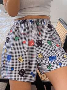 DAZY Pantalones cortos de pijama con estampado de cuadros y dibujos animados