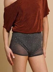 TryMe Women's Sparkly Mesh Tight Black Shorts - Grey - View 3