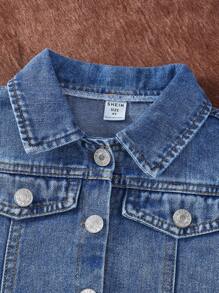 SHEIN 年轻女孩 2 件套：无袖连身裤，配有牛仔帽和公牛图案印花，搭配带有金属纽扣装饰、翻领和大口袋的柔软牛仔夹克，传达出独特的西部风情，适合户外、主题拍摄或休闲穿着 - 彩色 - 查看 8