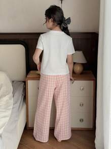 Dazy Kids 2 件套女童花卉印花圆领短袖上衣，春夏季，返校服装 - 白色 - 查看 2
