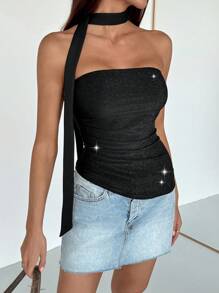 SHEIN Essnce Top casual ajustado y sencillo de unicolor tipo bandeau para uso diario de mujeres