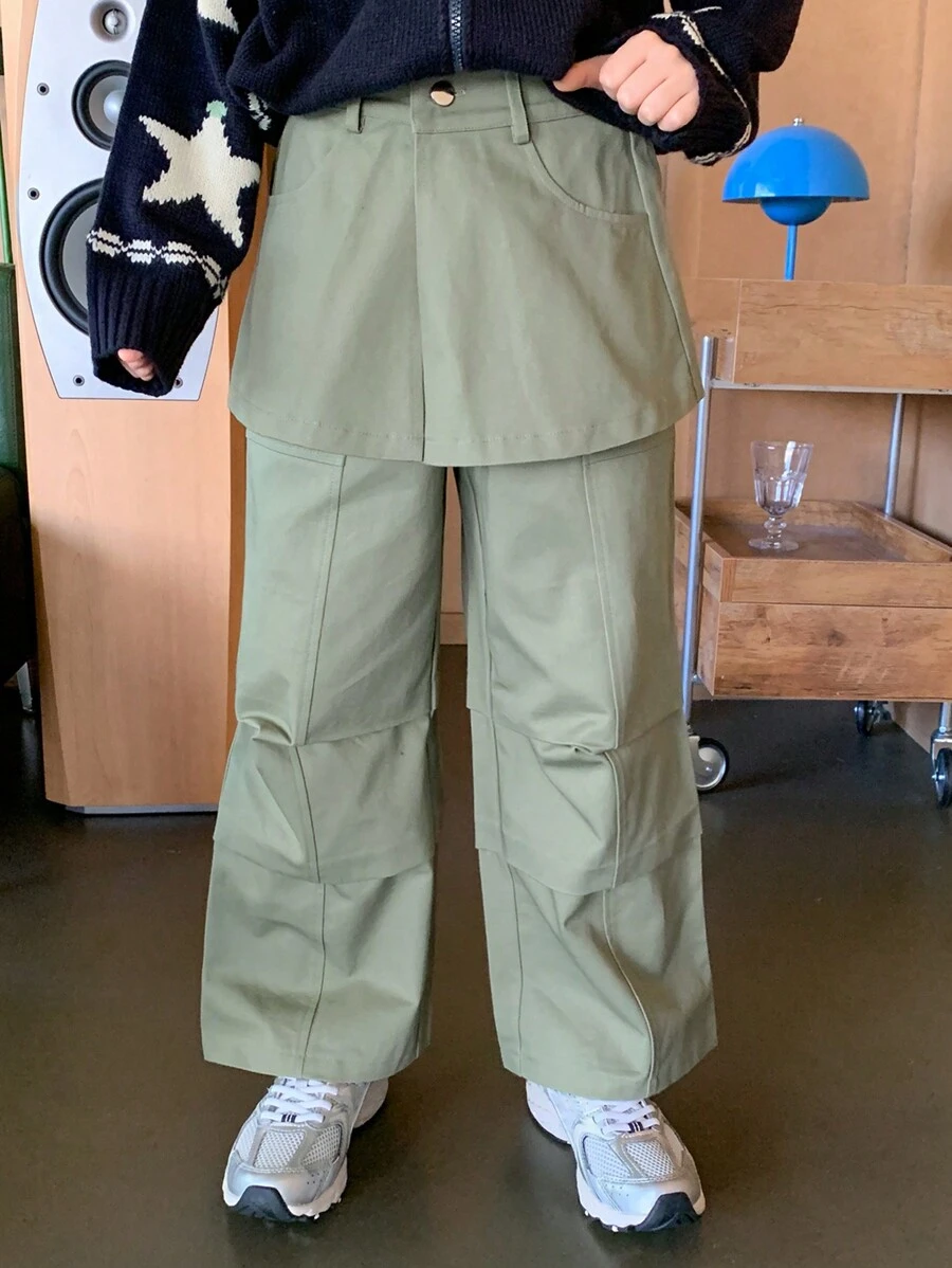DAZY Tween Girl Autumn Pants - Army Green - View 1