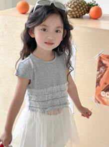 Dazy Kids 少女拼色圆领短袖休闲T恤，女孩夏季服装