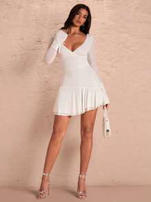 SHEIN BAE Zomer strandvakantie Puur wit sexy jurkje met open rug Mini-jurk met lange mouwen Trouwjurk Bruidsmeisjesjurk Datingjurk Feestjurk Schoolseizoenjurk Feestjurk Valentijnsdagoutfits Nashville-outfits Zomeroutfits voor vrouwen // Lentekleding // Valentijnsdagoutfit // Carnaval // Strandvakantie-outfits