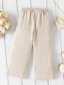SHEIN Tween Girl Casual All-Match Versatile Loose Comfortable Beach Wide Leg Pants In Apricot Textured Fabric, New Spring/Summer Collection, Matching With Mom And Sister - Apricot - View 2
