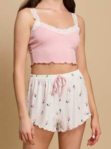 Bộ đồ ngủ/Pajama in ren viền anh đào có nơ phía trước - Nhiều màu - Xem 4