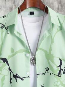 Manfinity Homme 男士休闲梅花印花短袖衬衫 - 彩色 - 查看 4