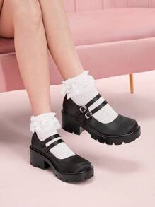 CUCCOO DOLLMOD Mocasines de mujer con cuña y plataforma de puntera redonda - Negro - Ver 1