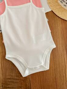 SHEIN 3pcs/Set Baju Bayi Perempuan Kasual Warna Polos Rajut dengan Tali Bahu Tipis - MultiWarna - View 4