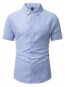 Manfinity Mode Men's Plaid Front Button Short Sleeve Casual Top, Daily Wear
